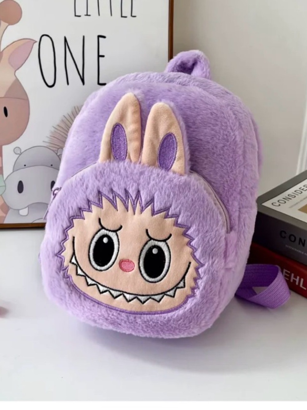 Plush Purple Labubu  Monster Kids Backpack